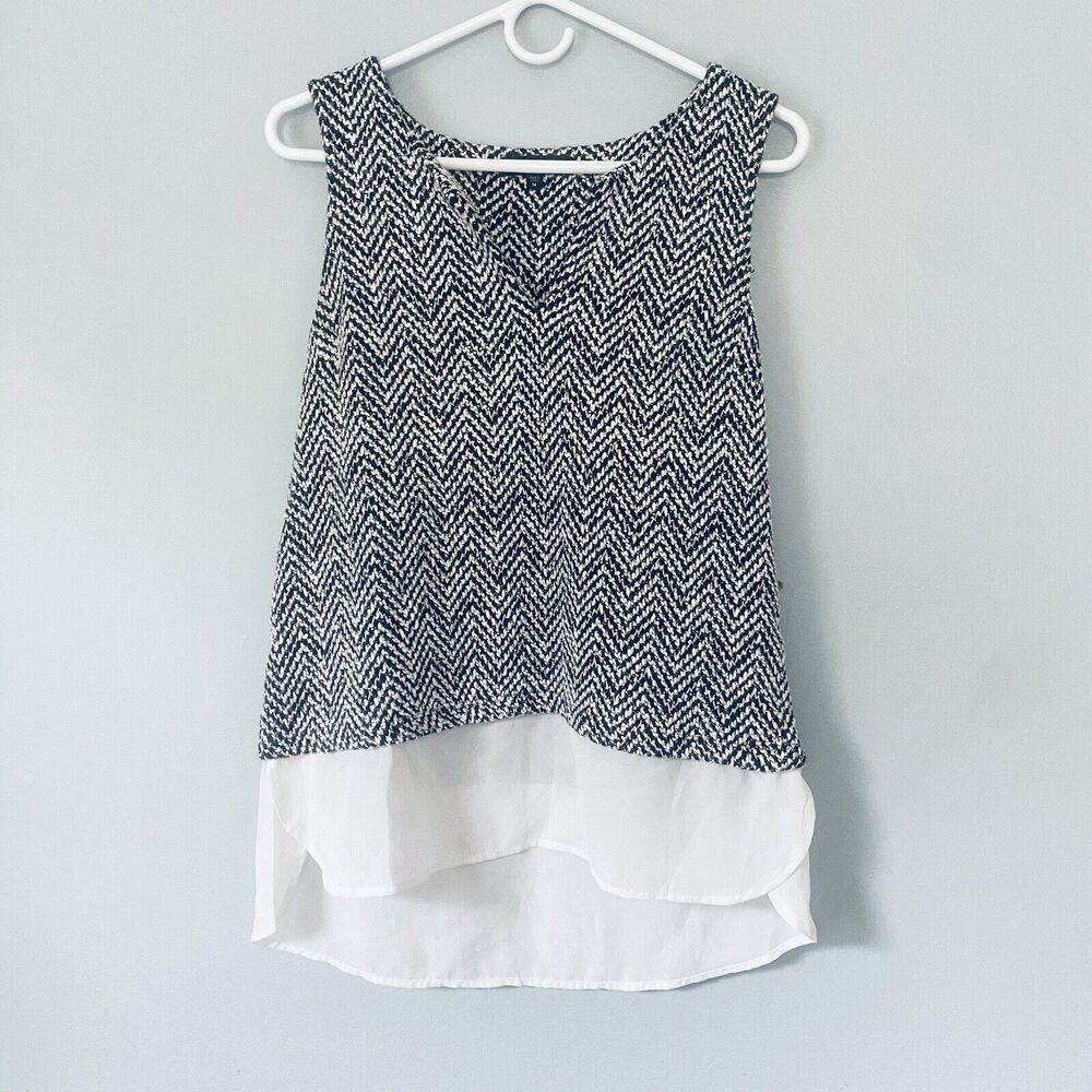 Anthropologie Sanctuary Top Medium Black White Tweed Shimmer Tank Sleeveless